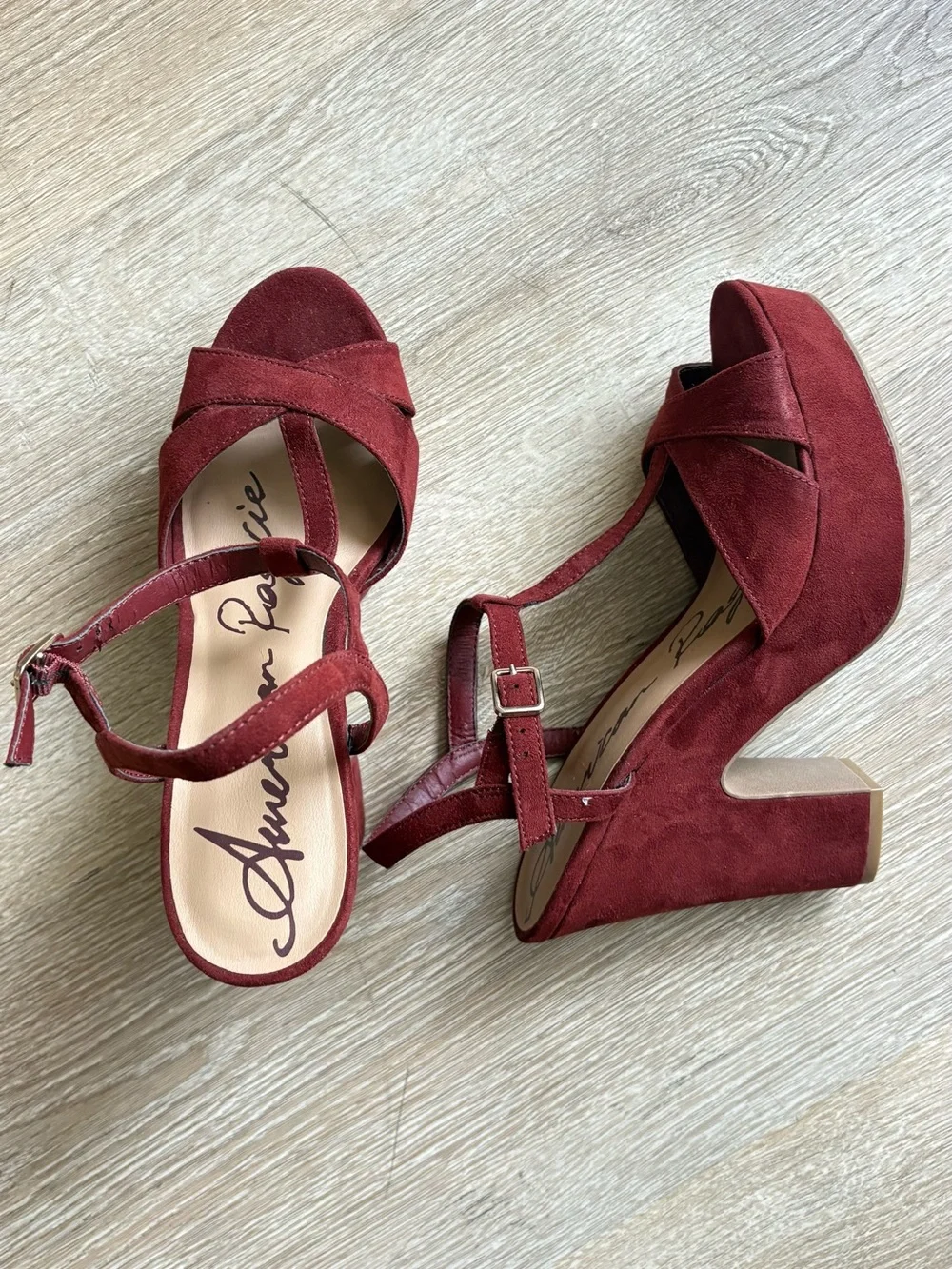 American Rag Cie Suede Platform Heeled Sandals - burgundy